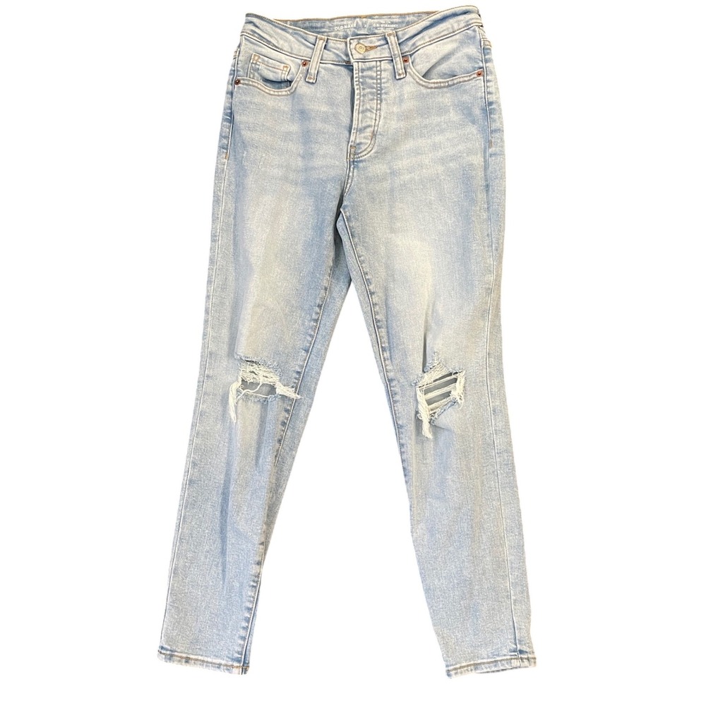 Old Navy OG Straight High‎ Rise Distressed Jeans Light Wash Extra Stretch 2